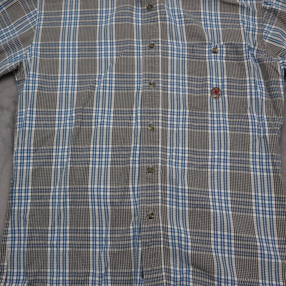 Wrangler Shirt Mens Medium Blue 20X Outdoor Fish Hike Camp Work Button Up - Picture 9 of 16